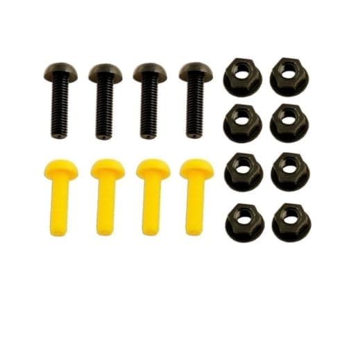 Image of BEK-FIX Yellow & Black Plastic Number Plate Screws Nuts Bolts Fixings Fittings Fixers x 8