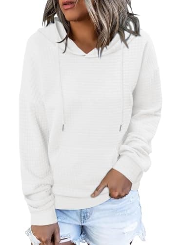 Image of Magritta Long Sleeve Tops Women Oversized Hoodies Solid Crewneck Hooded Sweatshirt with Pocket Autumn Winter Vintage Pullover Ladies Jumpers White XX-Large, 22-24