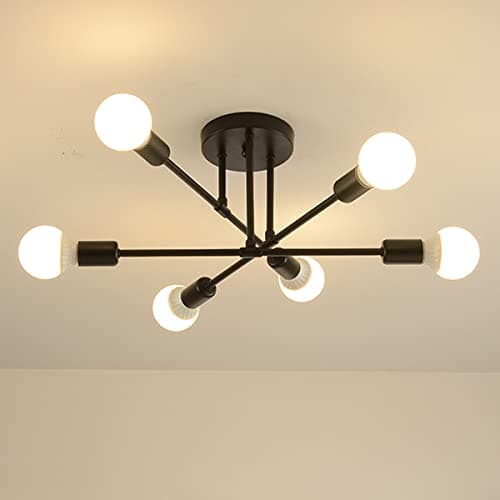 Image of Hudi Fyier Modern Chandelier Light Fixtures, 6 Lights Modern Semi Flush Mount Ceiling Light, Chandelier Lighting for Living Room Bedroom Dining Room Kitchen Office (Black)