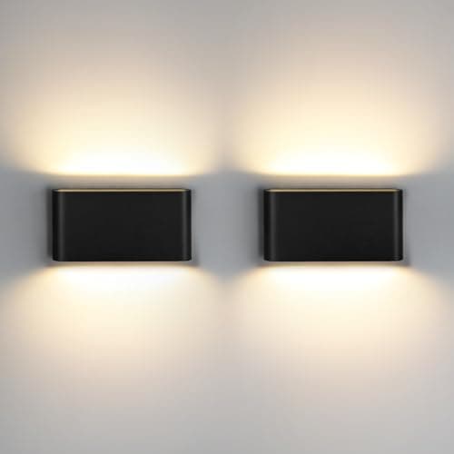 Image of Kerry LED Wall Light, 12W 3000K Up and Down Indoor Outdoor Wall Sconce, IP44 Modern Black Aluminum Outside Lighting Mains Powered, Wall Mounted Lamp for Living Room Bedroom Hallway Staircase - 2 Pack