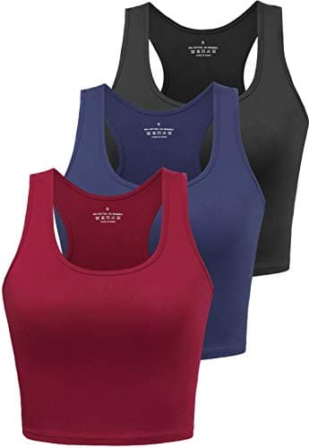 Image of BryticFlow Women's Crop Vest Top 3 Pack Cotton Gym Tops for Yoga Running Shirts Racerback Sleeveless Workout Tank Cropped Ladies Tops Black/Navy/Burgundy XL