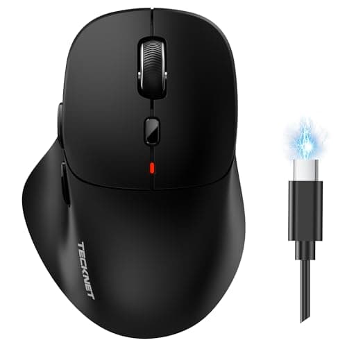 Image of TECKNET Wireless Mouse, Rechargeable Bluetooth Mouse(Tri-Mode: BT 5.0/3.0+2.4G), 4800DPI Adjustable, Ergonomic Cordless Silent Mouse for Laptop, PC, Computer, 6 Buttons, Black
