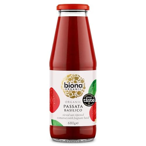 Image of Biona Organic Passata Basilico with Fresh Basil 680g, Pack of 4 - Great Taste Award 2024 Winner - Ideal for Rustic Sauces, Pizza Toppings, Soups & Stews