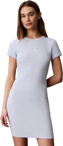 Image of Calvin Klein Women's Ss Monologo Baby Rib Mini Dress LV047F241G Dresses, Blue (Plein Air), L