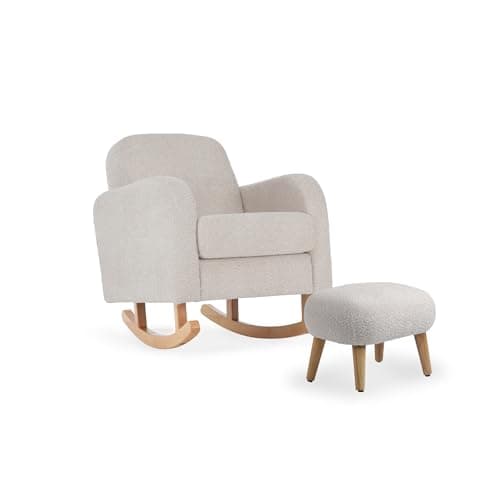 Image of CuddleCo Etta Nursing Chair & Foot Stool with Wide Armrests - Ergonomic Cuddle Chair for New Parents, Deep Cushioning for Ultimate Comfort and Relaxation (Mushroom)