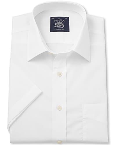 Image of THE SAVILE ROW COMPANY LONDON Men's Classic Fit Cotton Poplin Short Sleeve Formal Shirt - White - 17" Collar