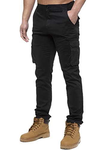Image of 989Zé ENZO Mens Cargo Combat Pants Straight Leg Regular Fit Chino Trousers EZ425 BLK 40W / 30L