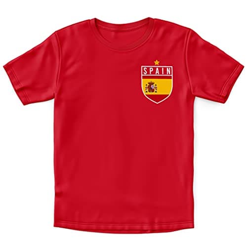 Image of Espania Football Shirt Kids - Boys Spain Flag Badge Retro T Shirt - Football Country Espania European 2021 Supporters Gifts For Kids - 2020 Spanish Tournament Footy Soccer Top, 9-11 Years, Red