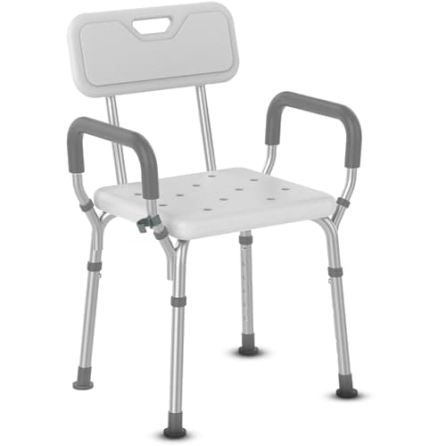 Image of ZENO Shower Chair | 6 Height Adjustable Shower Bench | Includes Padded Armrest | Non Slip Feet | Bathtub Stool for Elderly, Disabled and Pregnant | 135KG Capacity