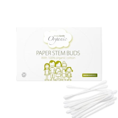 Image of Simply Gentle Organic, Cotton Buds - 100% Organic Cotton & FSC Paper Stems - for Cleaning Delicate Areas Around Eyes and Outer Ears - Eco Friendly & Biodegradable - 200 Buds
