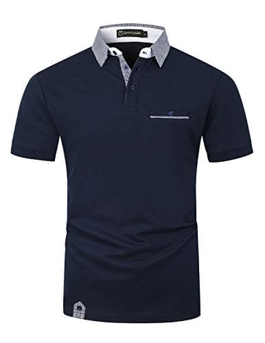 Image of GHYUGR Men's Short Sleeve Polos with Classic Plaid Splice Golf Polo Shirts S-2XL,Blue 1,M