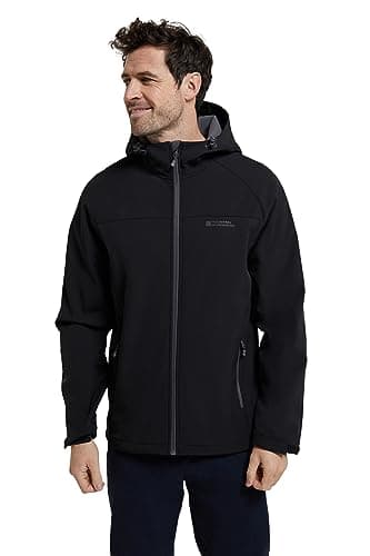 Image of Mountain Warehouse Exodus Mens Softshell Jacket - Breathable & Water Resistant Rain Coat with Adjustable Fit & Side Pockets - For Spring Summer, Walking, Hiking & Travel Black L