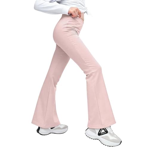 Image of Mayoii Girls Flared Leggings, High Waisted Tummy Control Yoga Pants with Breathable Stretch for School or Dance (UK, Age, 14 Years, 16 Years, Regular, Pink)