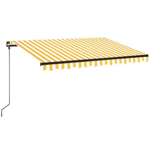 Image of vidaXL Manual Retractable Awning with LED Lights - 350x250 cm Size - UV and Water- Outdoor Patio Awning with Adjustable Angle and Height - Yellow and White Fabric with Anthracite Frame