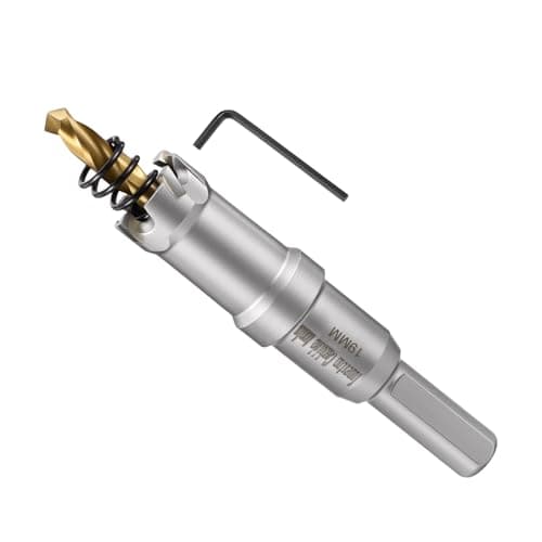 Image of METALLIXITY Hole Saw 19mm (3/4"), Heavy Duty Tungsten Carbide with Center Drill Bit Hex Key Spring - Hole Cutters for Thick Stainless Steel Steel Metal Plates. Silver