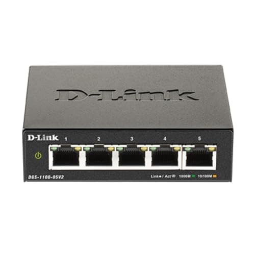 Image of D-Link DGS-1100-05V2 5-Port Gigabit Smart Managed Switch with VLAN support, layer 2 features, QoS, 802.3az EEE, Fanless