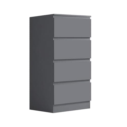 Image of FWStyle Carlton Matt Dark Grey 4 Drawer Chest of Drawers, Slim Tall Modern Bedroom Storage Unit with Handle-Free Design and Smooth Roller Glides, H99 x W40 x D40 cm