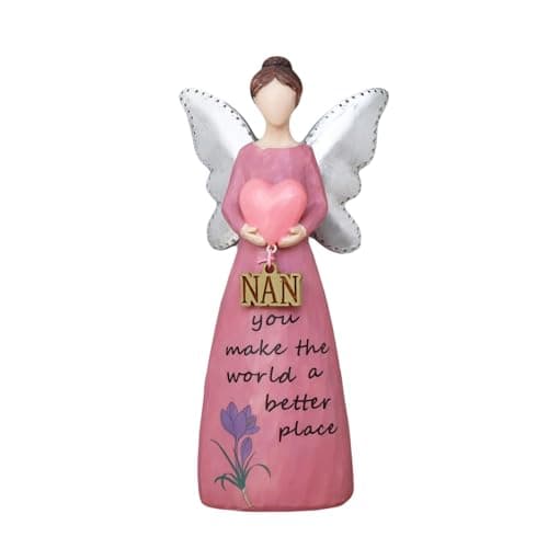 Image of Nan Angel Figurine Pink Resin You Make The World A Better Place Love Heart Fairy