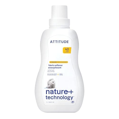Image of ATTITUDE Liquid Fabric Softener, Plant-Based & Vegan, HE Compatible, Naturally Derived, Citrus Zest Scent, 40 Loads, 1 Liter