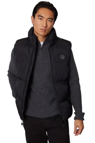 Image of Mens Padded Bodywarmer Gilet Funnel Neck Classic Gilet Quilted Sleeveless Zip Up Jacket with Pockets Black M