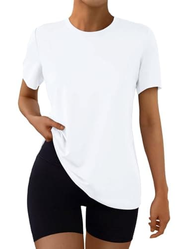 Image of Suncife Women Workout Tops Short Sleeve Gym Shirts Summer Athletic Yoga Loose Fit Tshirts (White,XL)