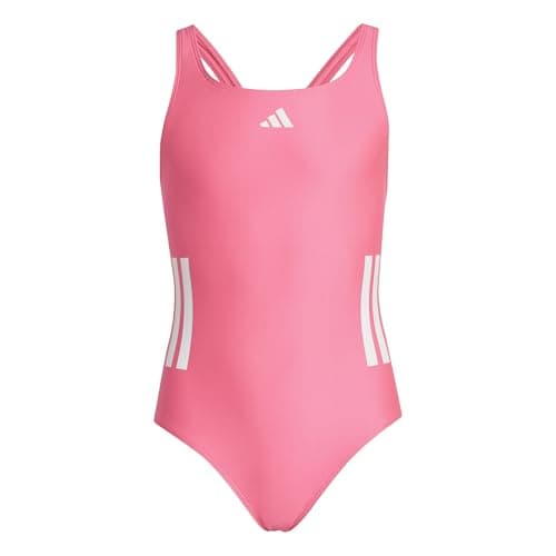Image of adidas Girl's 3-Stripes C-Back Swimsuit, Lucid Pink/White, 7-8 Years