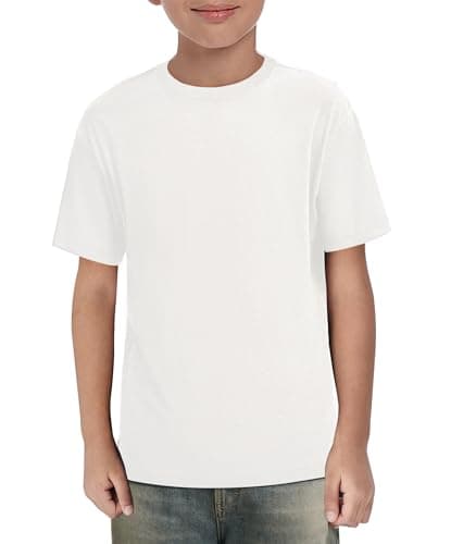 Image of Haloumoning Boys' T-Shirt Summer Short-Sleeved Tops Children's Round Neck Plain Lightweight Shirts Casual Sports Basic Tops 5-14 Years, White, 7-8 Years