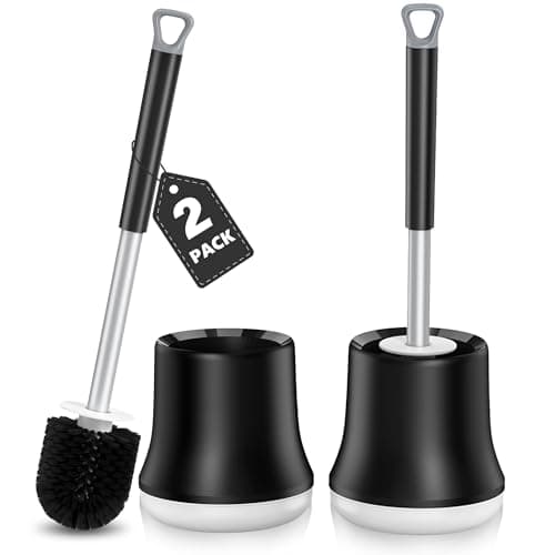 Image of 2 PACK Enspoway Toilet Brushes & Holders for Bathroom, Deep Cleaner Toilet Bowl Brush with Quick Drying Holder Soft Flexible Bristles, Toilet Cleaning Brush with Stainless Steel Handle, Black