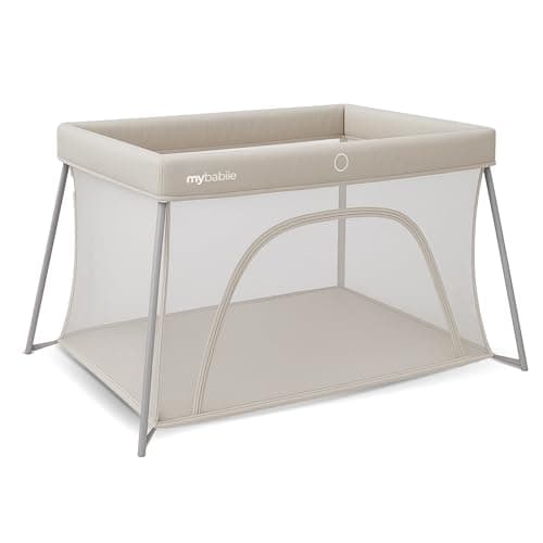 Image of My Babiie MBTC2 Air-Light 2-in-1 Travel Cot - Lightweight, from Birth to 15kg, Playpen Function, Foldable, Travel Bag, Padded Mattress, Mesh Sides - Ivory