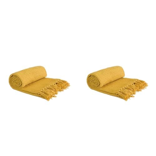 Image of Emma Barclay Honeycomb Throw 50 x 60 Ochre, 100% Cotton, 50x60 (127x152cm), HONE5060OCH (Pack of 2)