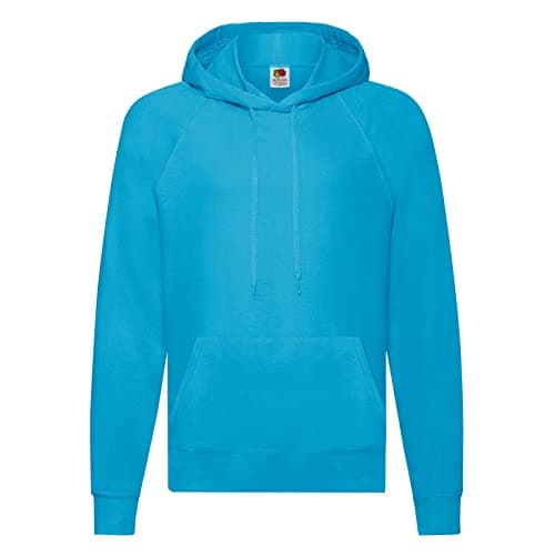 Image of Fruit of the Loom Men's Lightweight Hooded Sweat Regular Fit Plain Crew Neck Long Sleeve Hoodie, Blue (Azure Blue Zu), Small (Manufacturer Size: S)