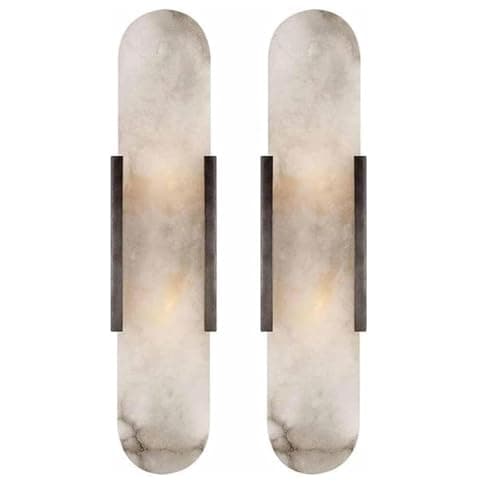 Image of Natural Alabaster Wall Sconces Set Of 2, Marble Lamp, Light Fixtures Sconce Lighting, White Stone Mount Marble, Modern Indoor Long Linear Bedside For Bedroom Living Room Hallway Stairs Kitchen