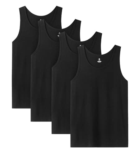 Image of LAPASA 4 Pack Men's Cotton Vest Tops for Men Bodybuilding Singlet Training Gym Basketball Tank Tops Basic Plain Color, L, Deep Black. (jersey Fabric)