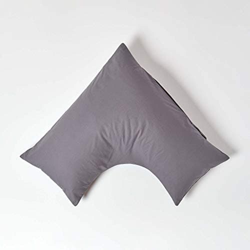Image of HOMESCAPES Dark Grey Pure Egyptian Cotton V-Shape Pillowcase 200 TC 400 Thread Count Percale Equivalent Pillow Case For Nursing Pregnancy and Elderly