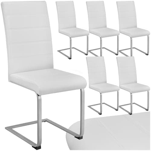Image of tectake® Set of 6 Dining Chairs with Durable Faux Leather Covers & Comfortable Padding, Dining Chair Set with Ergonomic Backrests & Easy Setup, Ideal Kitchen, Living Room & Dining Room Chairs - White