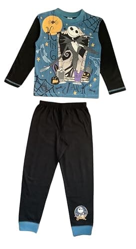Image of The Nightmare Before Christmas Boys Pyjamas featuring Jack Skellington, Kids 2 Piece Set PJ’s, Nightwear, Black/Blue, Age 7-8 Years