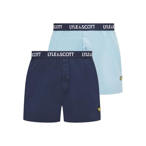 Image of Lyle & Scott Mens 2 Pack Woven Boxers Blue/Pct M