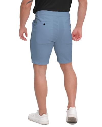 Image of LEGWFG Mens Plaid Shorts Slim Fit Stretch 9 Inch Inseam Chinos Golf Light Blue Shorts for Men 36W