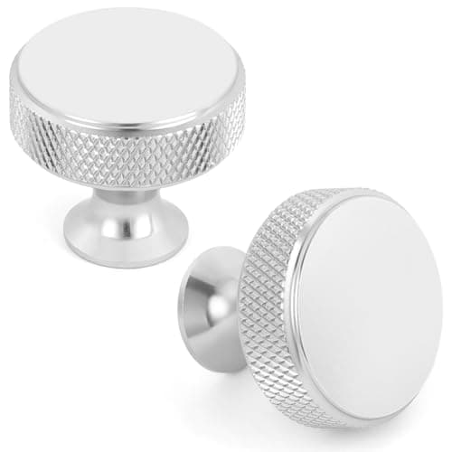 Image of OSDUE 10 Pcs Silver Knurled Drawer Knobs, Round Modern Cabinet Knob, Aluminum Alloy Single Hole Door Handle with Screws for Home Decorating, Cupboard, Dresser Wardrobe Kitchen Hardware (30.5mmx26.5mm)