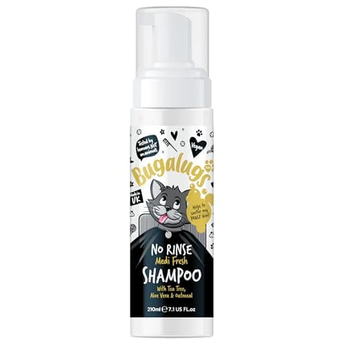 Image of Bugalugs No Rinse Cat Shampoo for itchy skin with Tea Tree & Aloe Vera. Brush through, no rinse shampoo & conditioner for cats and kittens. Foam action grooming dry kitten (No Rinse Shampoo)