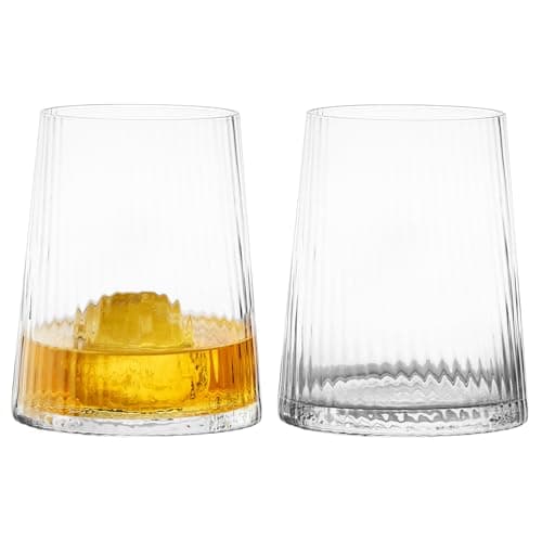 Image of Anton Studio Designs Empire Handmade DOF Tumblers for Whiskey, Spirits or Water - 400 ml - Clear - Set of 2 Elegant Drinking Glasses