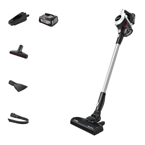 Image of Bosch BCS612GB Unlimited 6 ProHome Cordless Stick Vacuum Cleaner, Ultra Lightweight Design, Suitable for All Floor Types, 2 x Interchangeable 18V Batteries, 60 Minutes Run Time, White