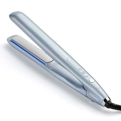Image of BaByliss Hydro Fusion Hair Straighteners – Dual Ionic Technology, Anti-Frizz Effect, 5 Temperature Settings, Fast Heat-Up, Auto Shut-Off – Blue, 2573U