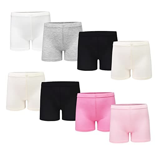Image of TRAMLE Girls Cycling Cotton Shorts, 8 Pack Stretchy Bike Under Skirt Breathable Soft Cotton Shorts for Girls Sports Play Underdress Pants 4-6 Years