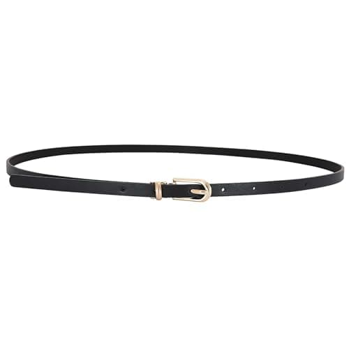 Image of brileze Women Skinny Leather Belts Dresses Thin Waist Belt Black Fashion WaistBelt Adjustable Classic PU Leather Belt with Gold Alloy Buckle for Ladies Jeans Dress Pants