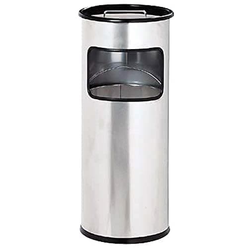 Image of Durable Bin Round – 17 Litres with Sandpit Ashtray Height 62 cm Painted Metal Color silver