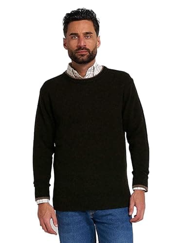 Image of JACK PYKE Ashcombe 100% Lambswool Long Sleeve Crew Neck Knitted Jumper Pullover Deep Olive X-Large