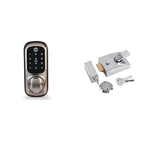 Image of Yale Smart Living YD-01-CON-NOMOD-SN Keyless Connected Ready Smart Door Lock, Touch Keypad, Compatible with Alexa, Satin Nickel & P-89-CH-CH-60 Deadlocking Nightlatch, 60 mm Backset