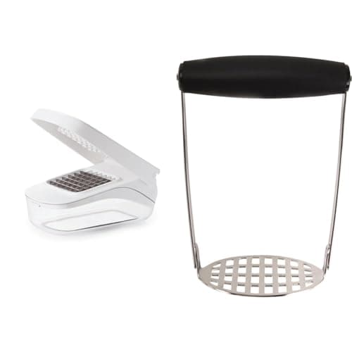 Image of OXO Good Grips Vegetable Chopper with Easy-Pour Opening, White, 10.7 x 26.2 x 16.5 cm & Good Grips Smooth Potato Masher, Transparent/Black, L