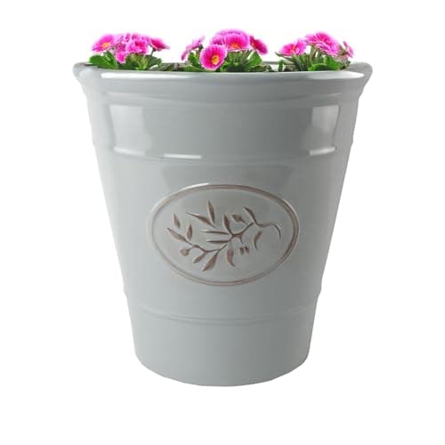 Image of Outdoor Classic Olive Planter | Ceramic Look Round Plastic Flower Pot With Glossy Finish | Frost & UV Resistant Traditional Garden Plant Pot| Dia: 40cm, 50cm & Square | Grey (2, 40cm Round)